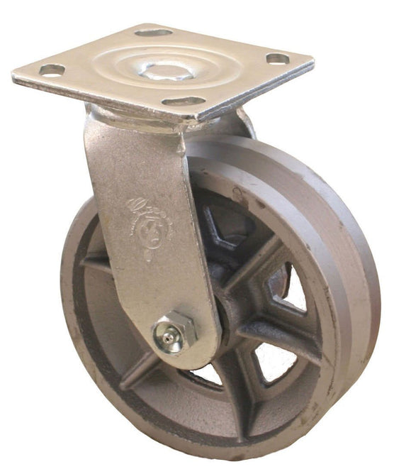 Swivel 8 caster with 8 x 2 Cast Iron v-groove wheel