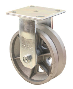 "Rigid 6"" caster with 6""x2-1/2"" v-groove wheel."