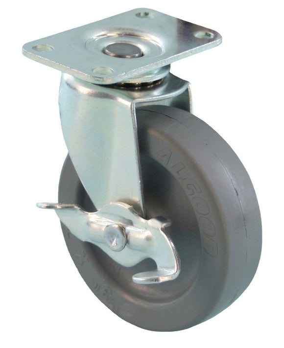 Swivel caster 2 x 7/8 grey urethane wheel & side lock brake