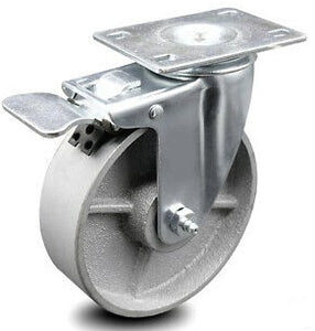 "Swivel 6 caster, 6 x 2 with Cast-iron (SS) wheel, total lock"